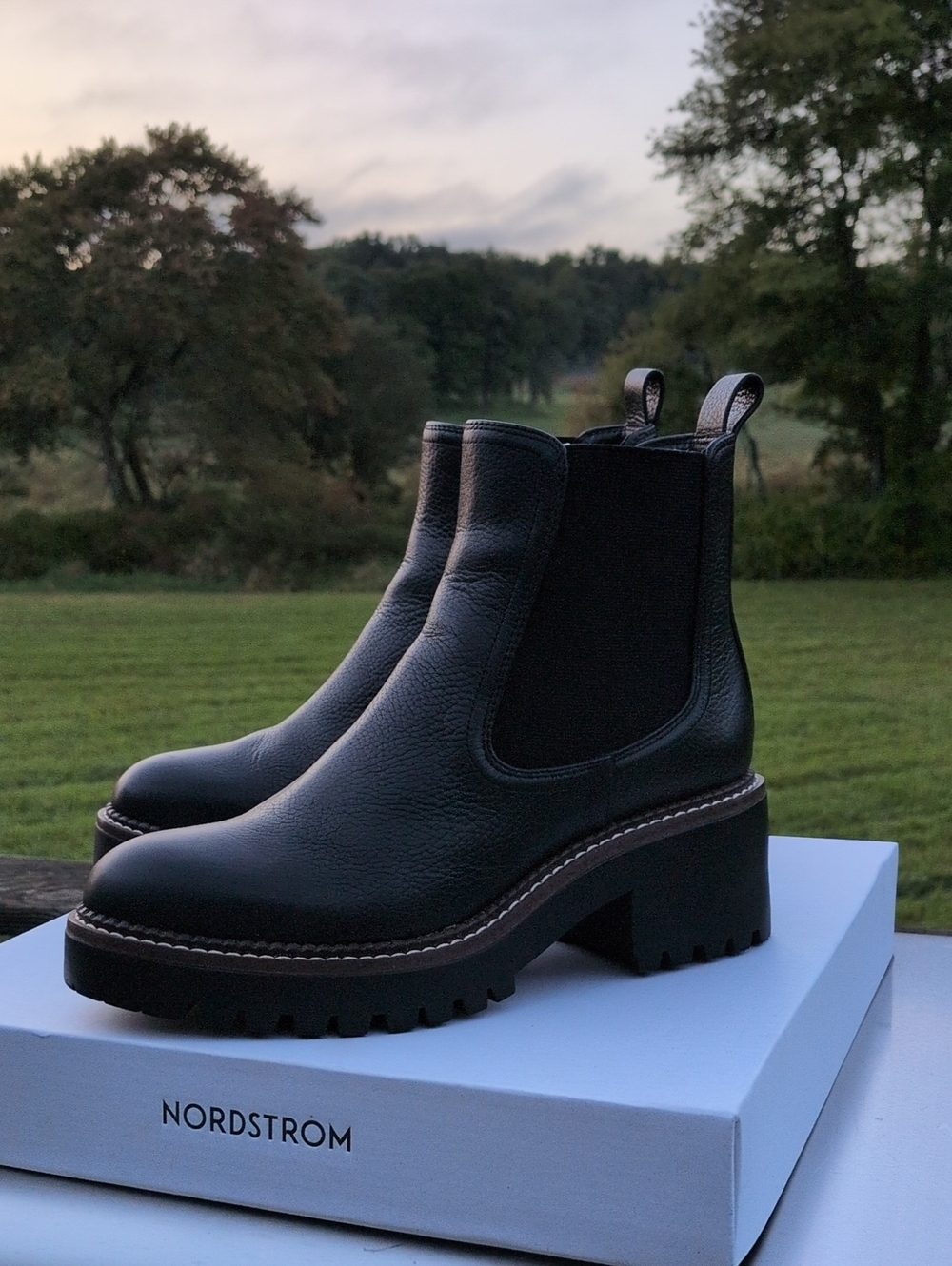Nordstrom Black Leather Chelsea Lug Booties